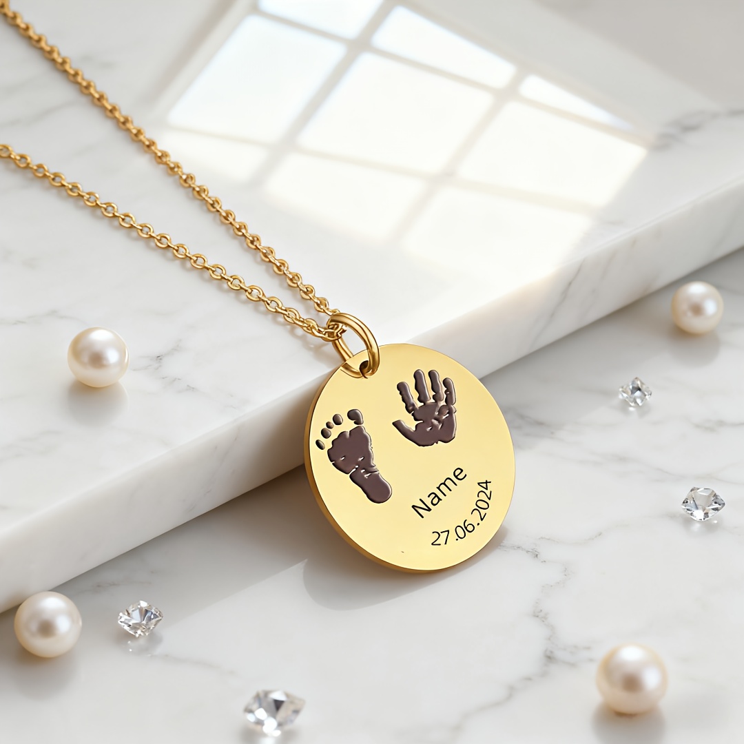 Personalized Laser-Engraved Handprint & Footprint Pendant Necklace — Custom Gift